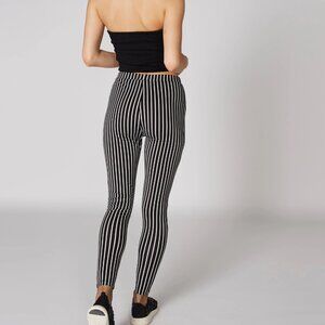 Linen Blend Black and White Striped Elastic Waistband Jogger Pants Size M/L